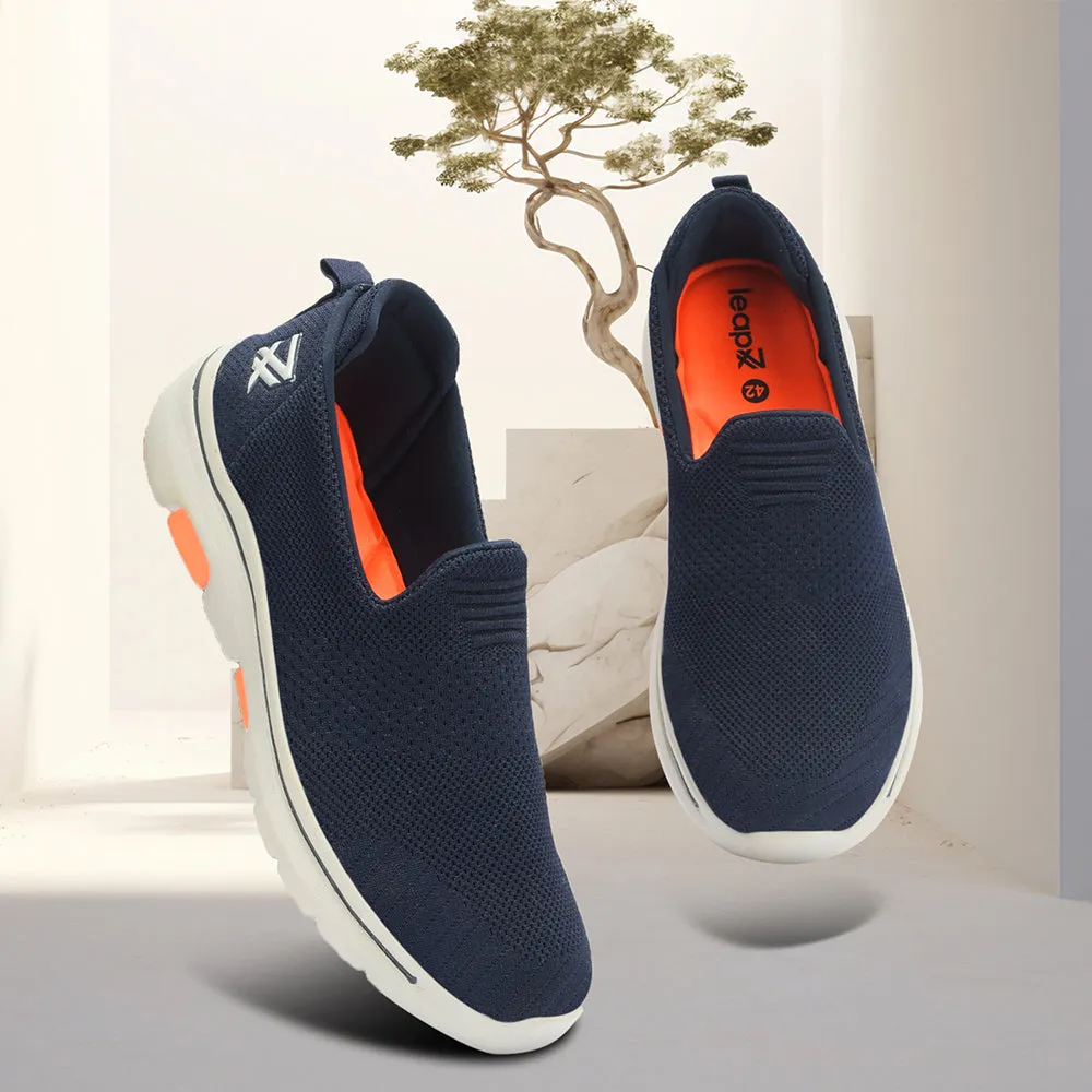 Leap7x Navy Blue Sports Non Lacing Walking Shoes For Men RW-08 By Liberty Best Daily Trainer Running Shoes 2021
