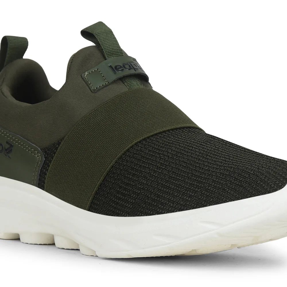 Leap7x Olive Green Non Lacing Sports Walking Shoes For Men SENTINO By Liberty Aqua Training Shoes