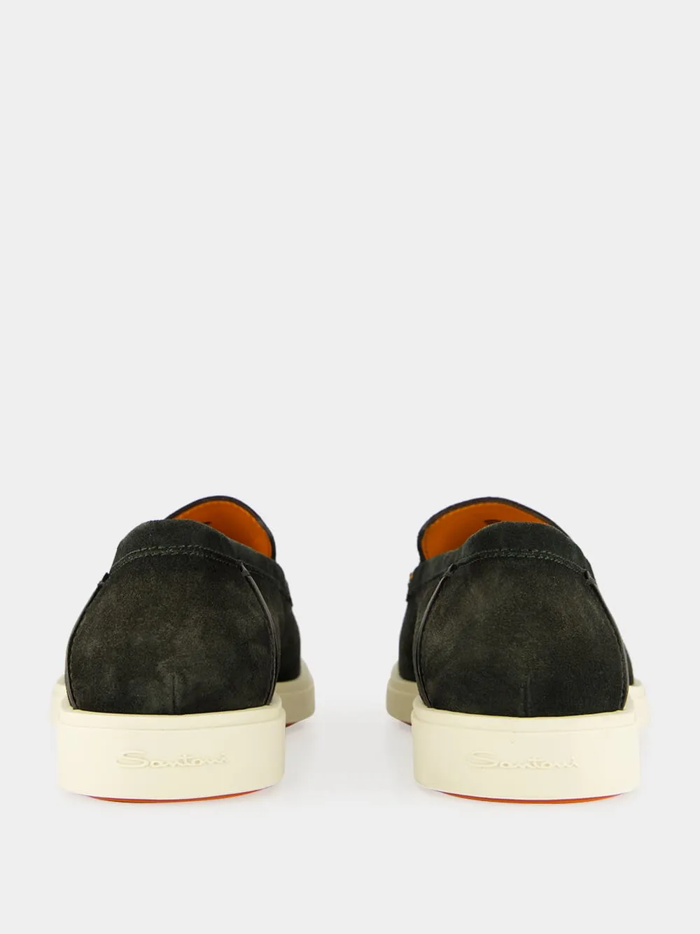 Loafers Denim Green Suede Loafers with Rubber Sole