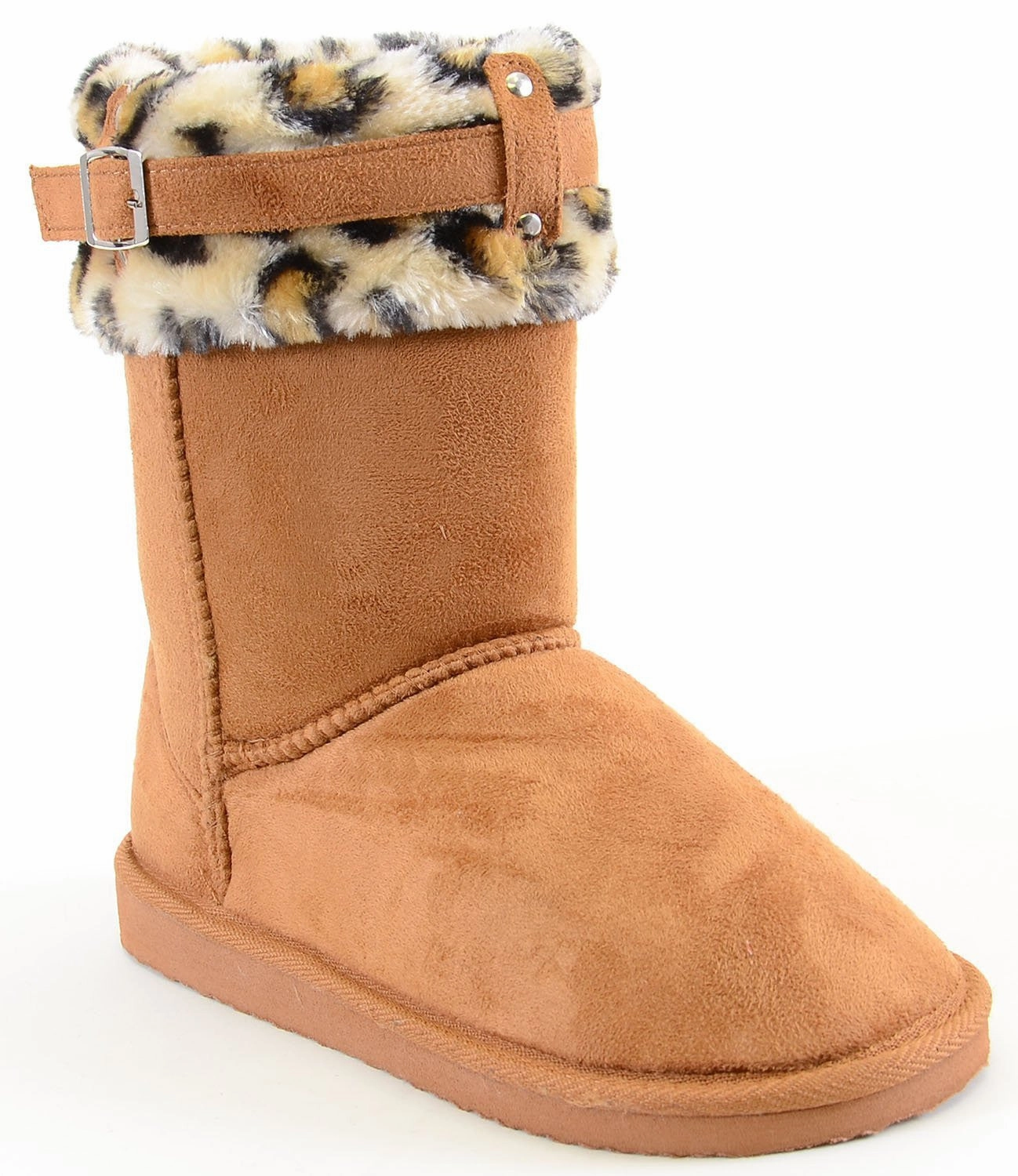 Leopard Cuff Furry Buckle Vegan Suede Flat Warm Women's Boots Alternatives To Hunter Rain Boots