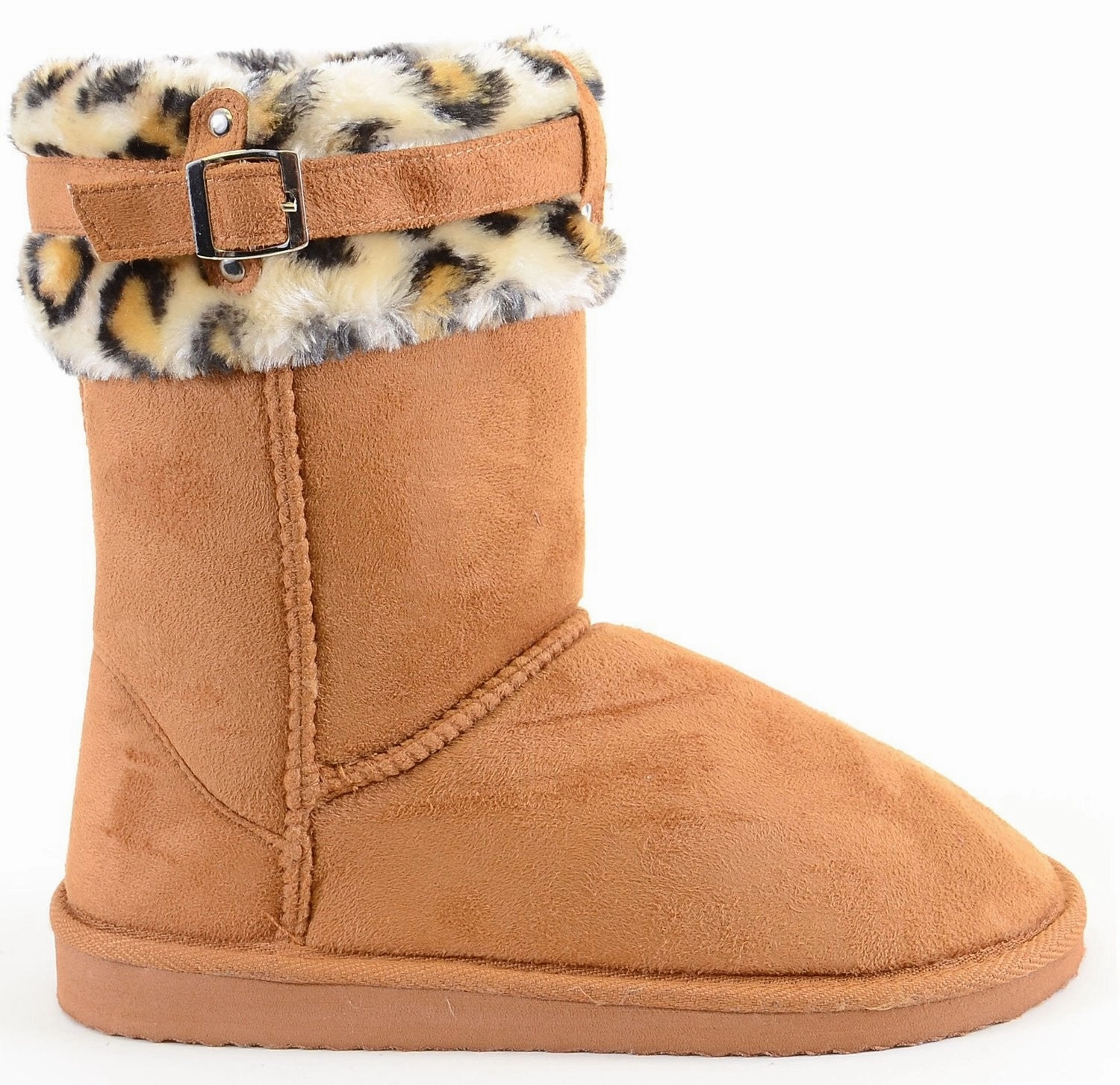 Leopard Cuff Furry Buckle Vegan Suede Flat Warm Women's Boots Teenage Mutant Ninja Turtle Rain Boots