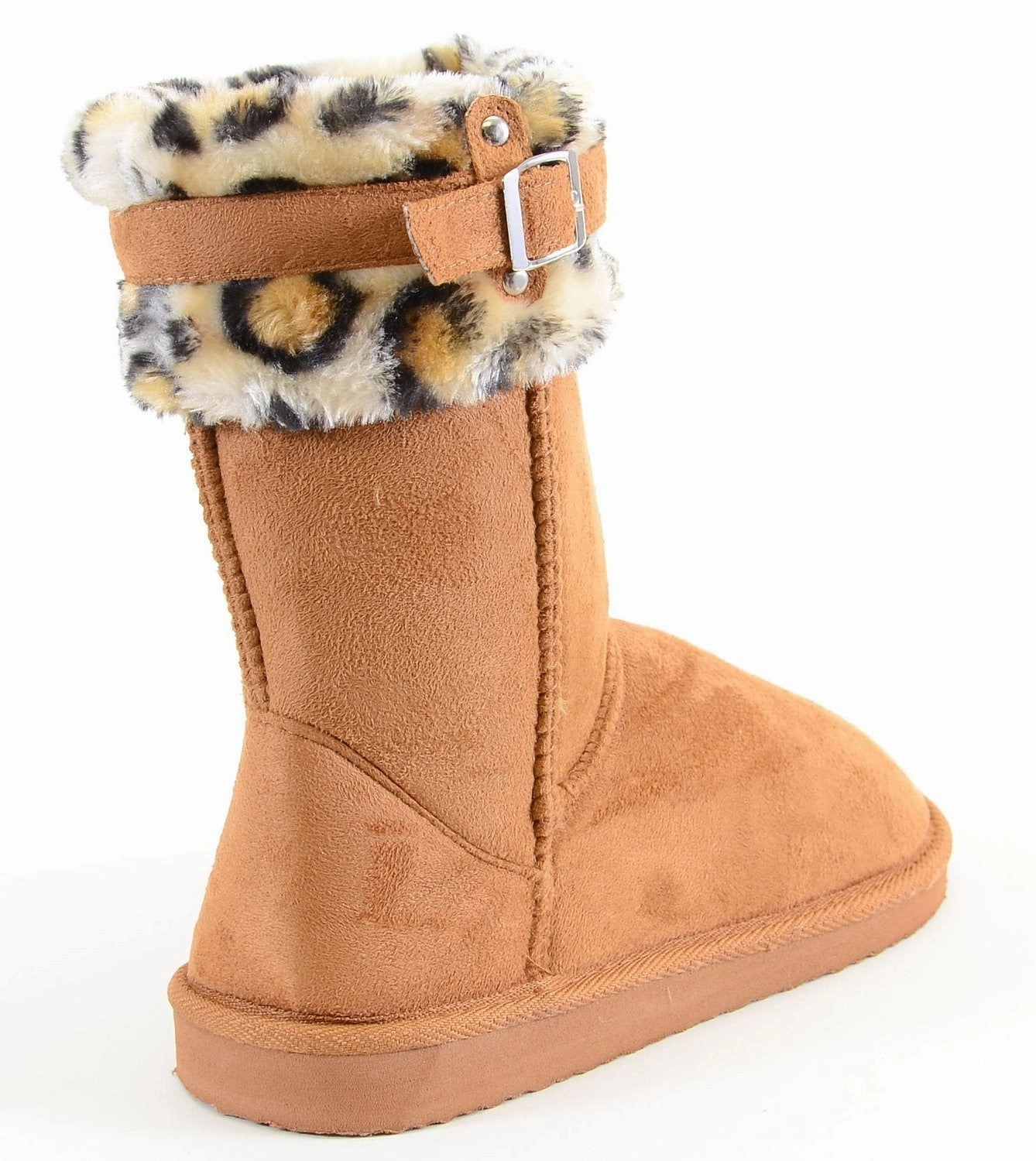 Leopard Cuff Furry Buckle Vegan Suede Flat Warm Women's Boots Doc Martens Rain Boots