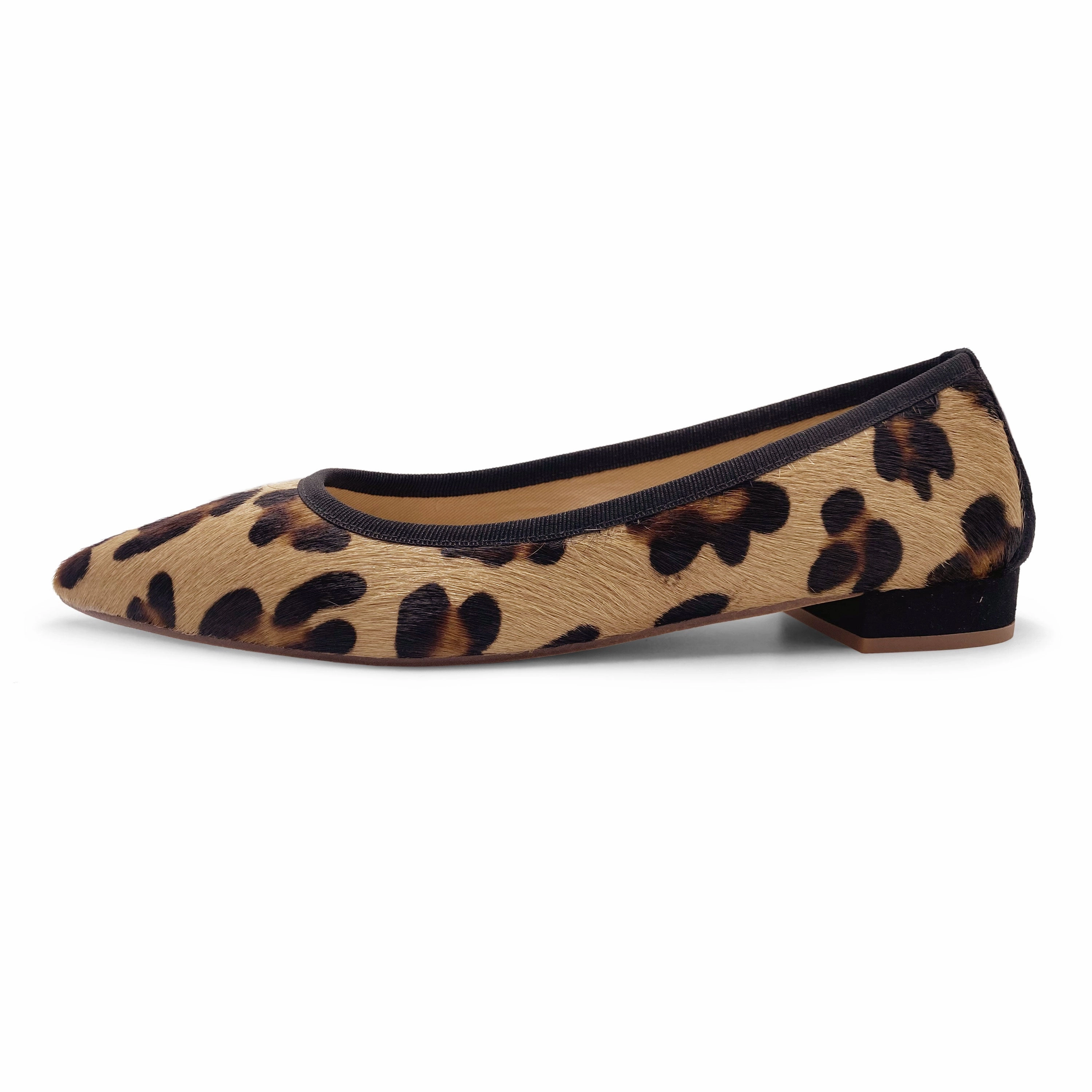 Leopard spotted calf hair pointed toe ballet flats Us Made Dress Shoes