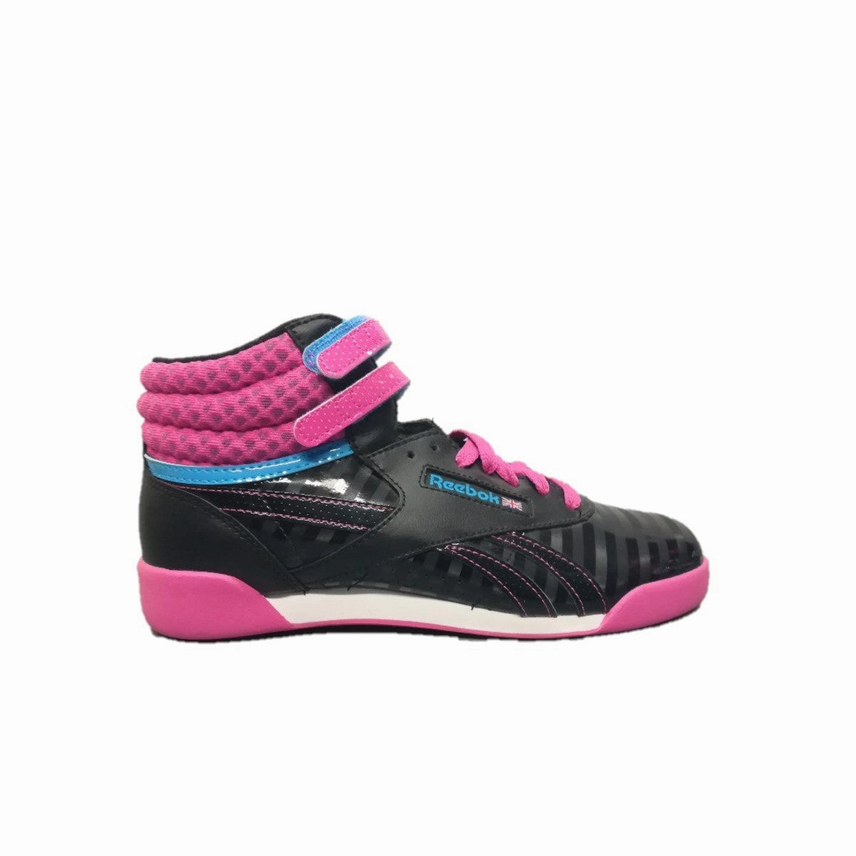REEBOK V63072 F/S HI YTH'S (Medium) Black/Pink Leather Lifestyle Shoes Street Fest Catch Hike