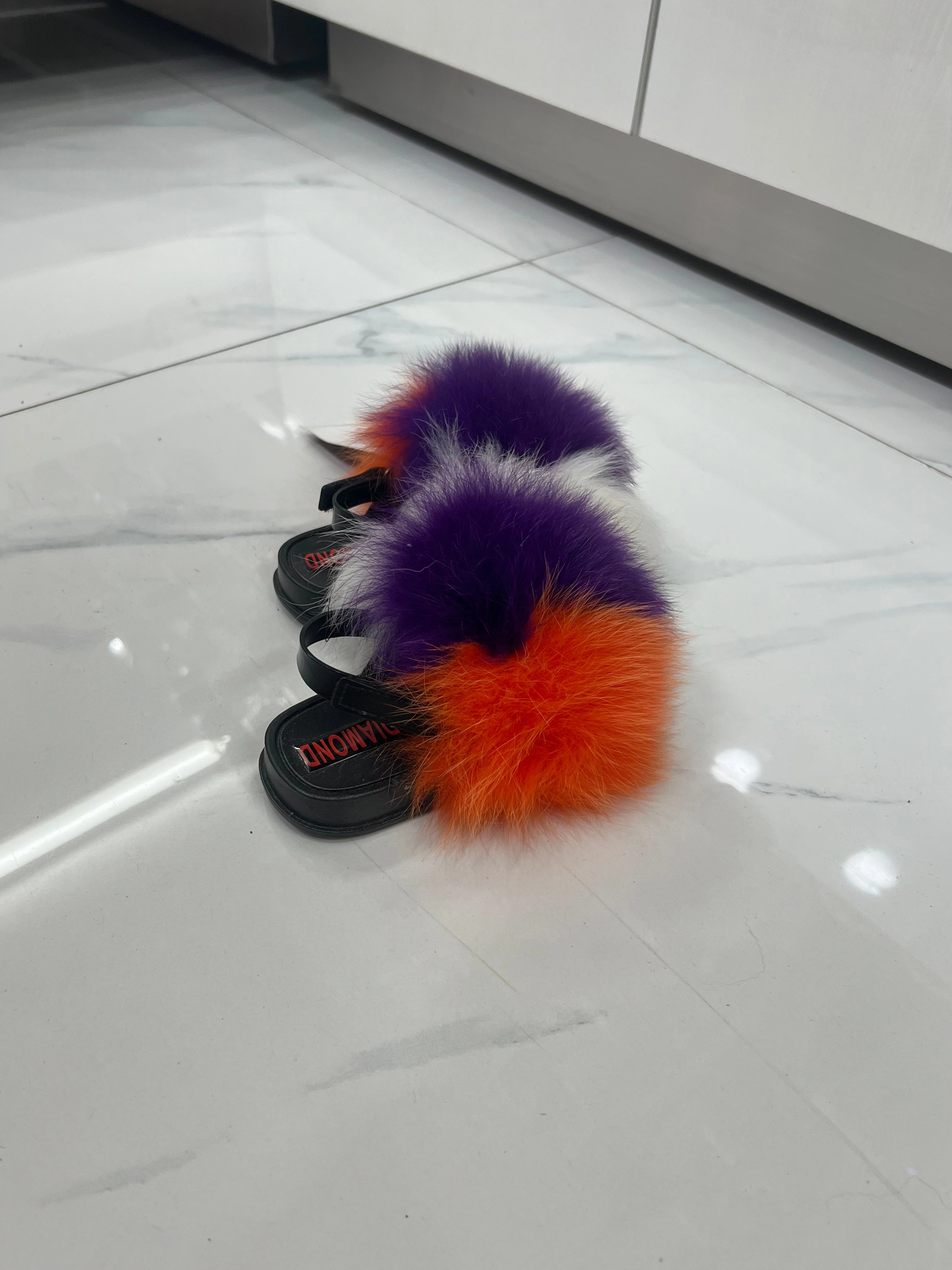 Toddler faux fur slides white-purple-orange Slippers Lavender