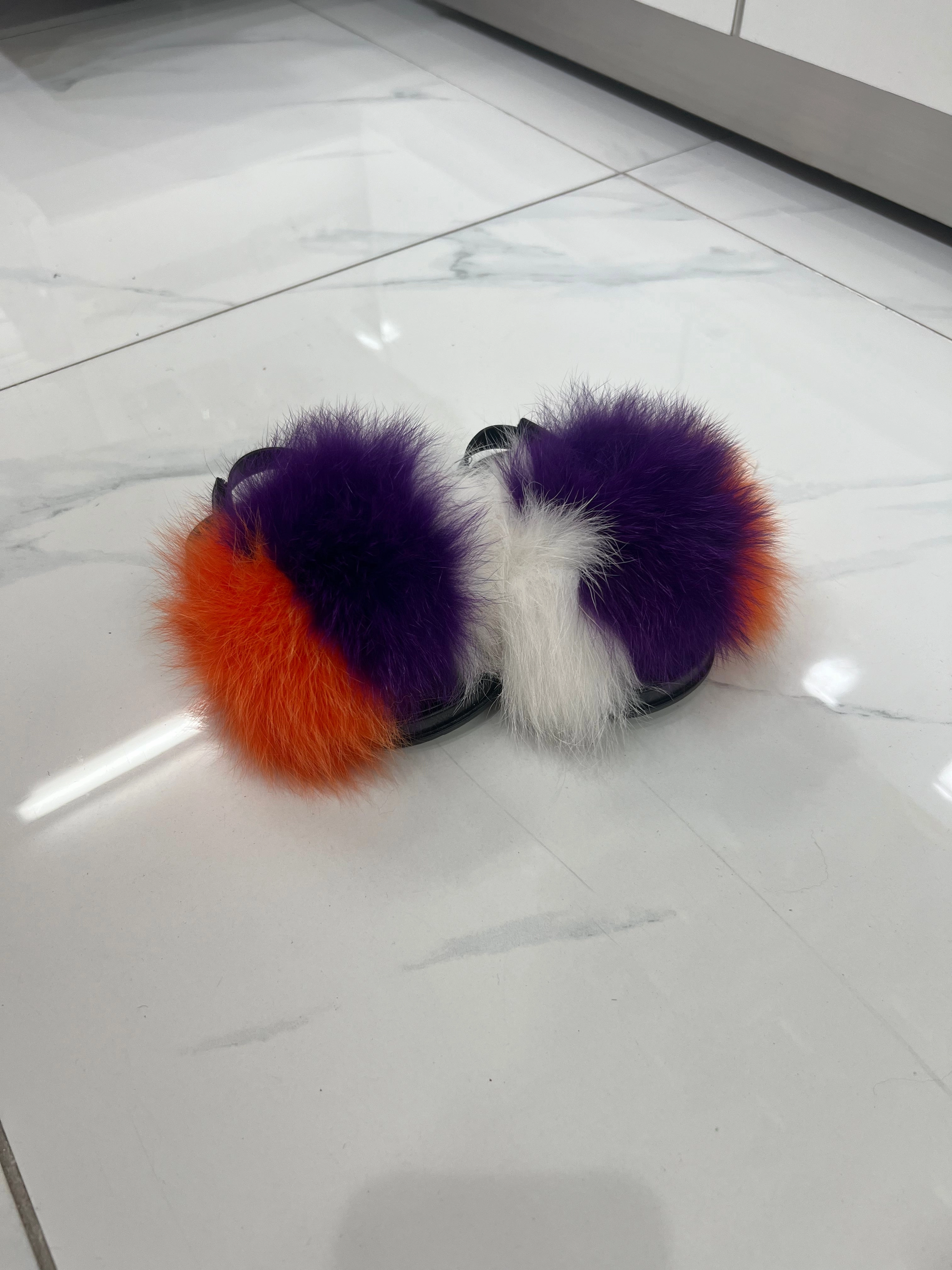 Toddler faux fur slides white-purple-orange Slippers Asuna