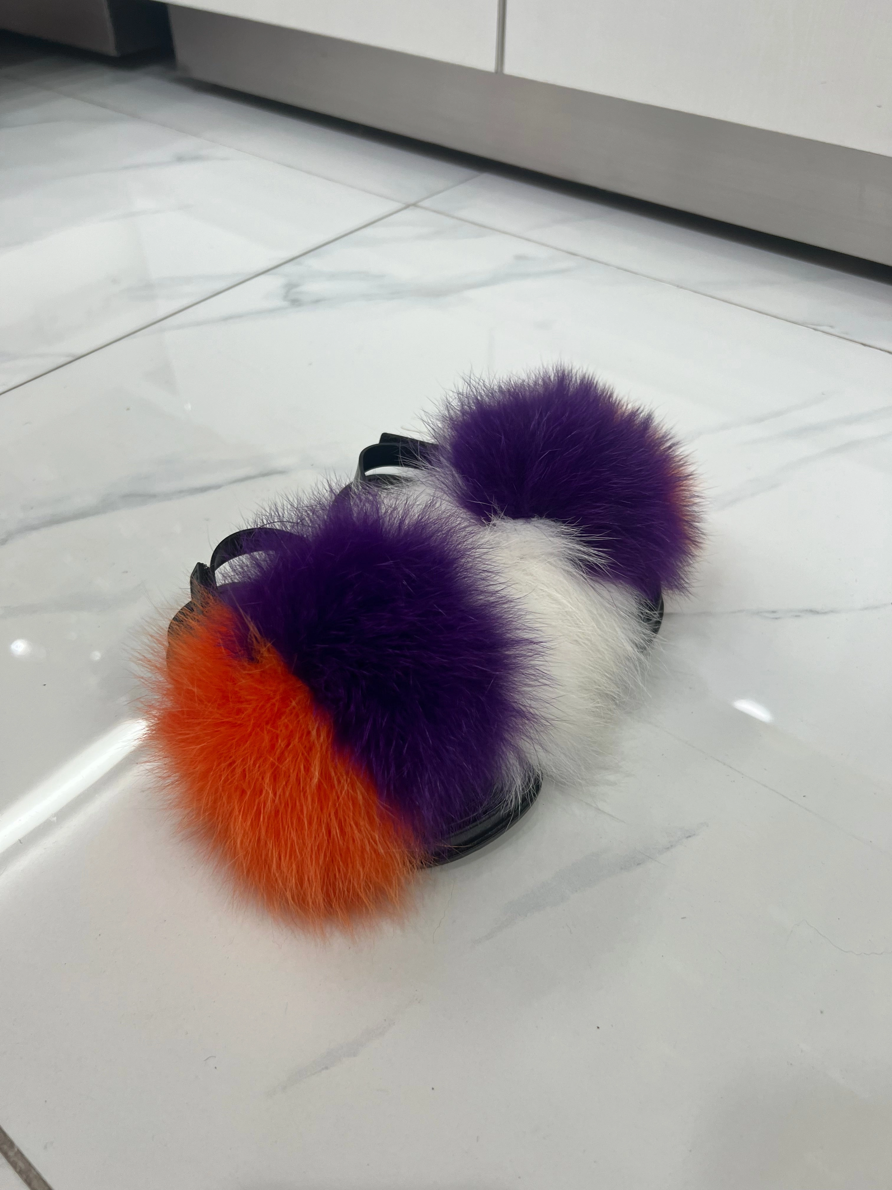 Toddler faux fur slides white-purple-orange Best Cushioned Slippers