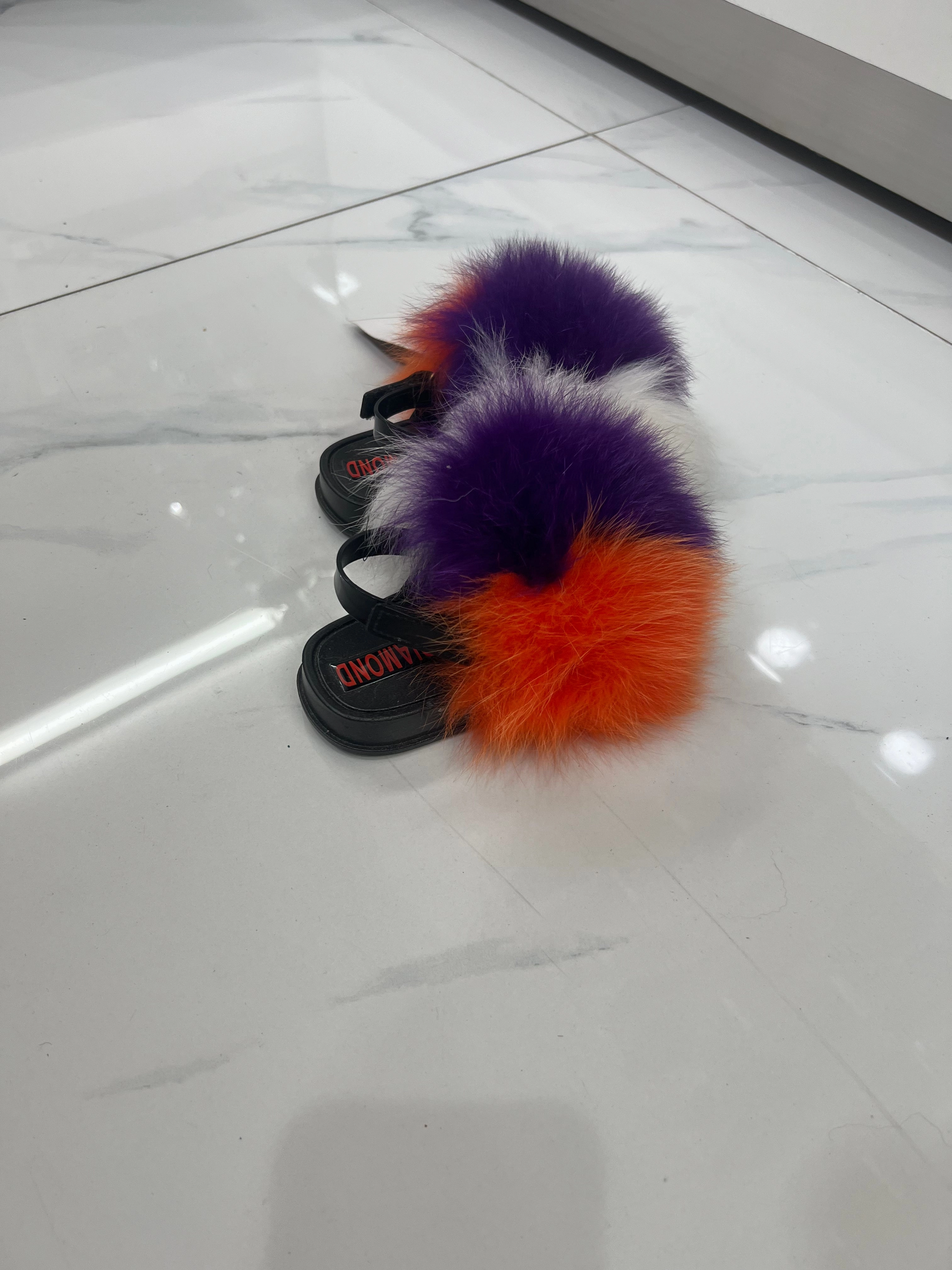 Toddler faux fur slides white-purple-orange Sport Slippers