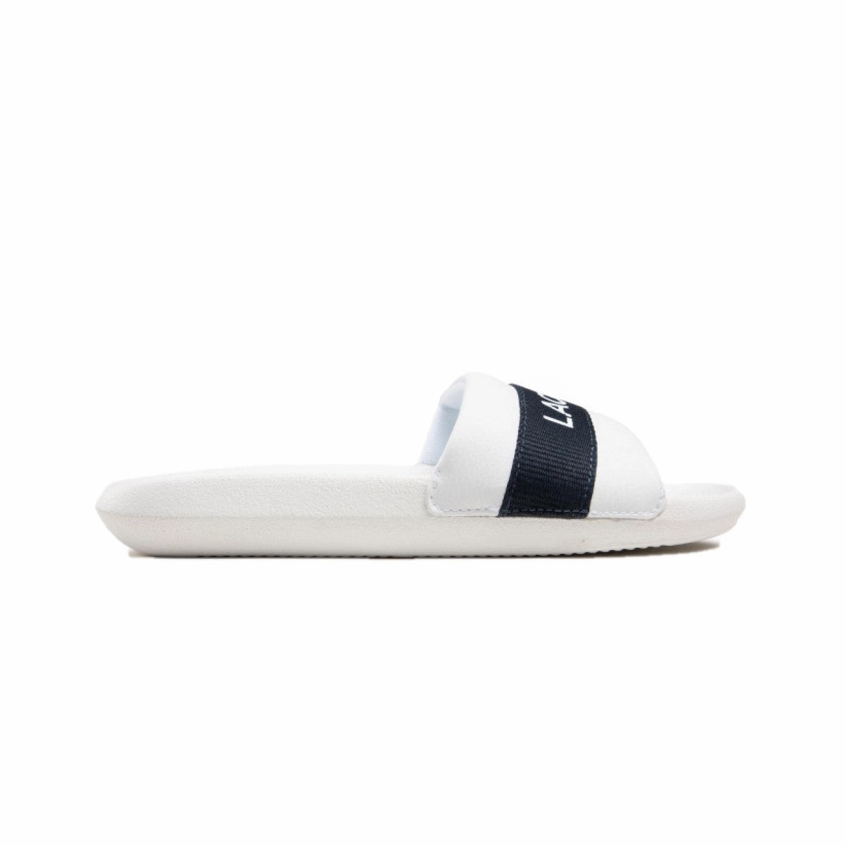 LACOSTE 7-41CMA0007042 CROCO SLIDE 319 MN'S (Medium) White/Navy Synthetic & Textile Slides Stay Relaxed