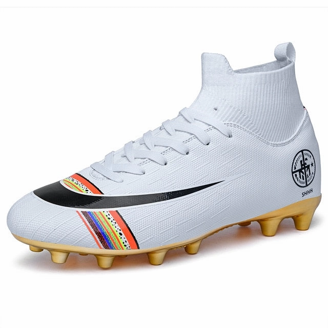 Gold plated bottom Boys Soccer Shoes High Top Kids Football Boots Men Breathable Soccer Cleats