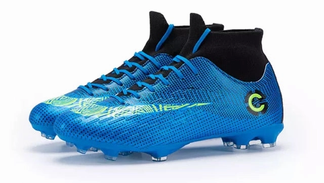 Gold plated bottom Boys Soccer Shoes High Top Kids Football Boots Men Breathable Soccer Cleats