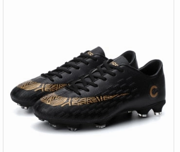 Gold plated bottom Boys Soccer Shoes High Top Kids Football Boots Men Breathable Soccer Cleats