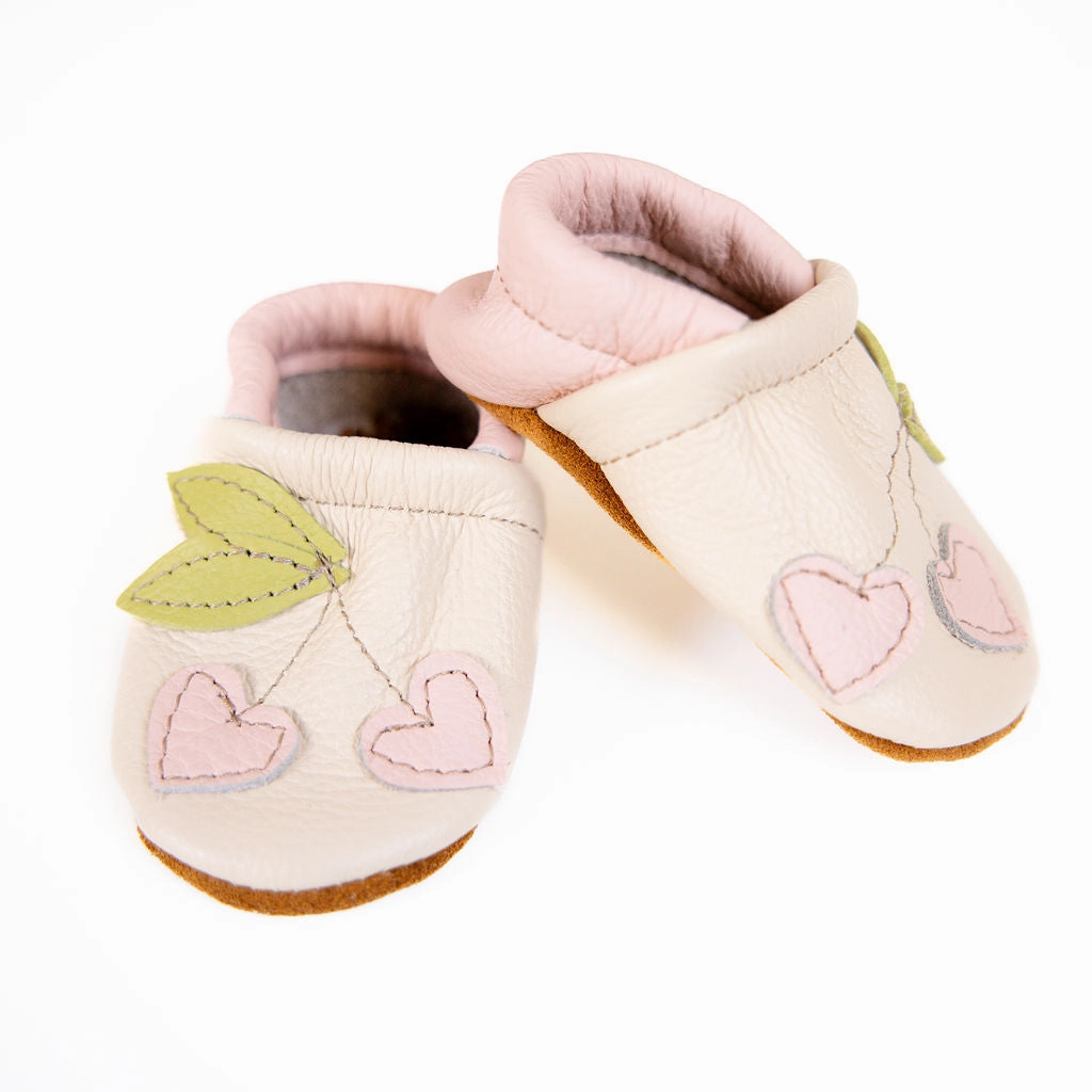 High Heel Pump Pink & Cream Cherries Leather Shoes Moccs Baby and Toddler