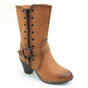 Tactical Rain Boots Distressed Mid-calf Buckle Chunky Heel Women's Vegan Boots