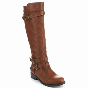 Patterned Rain Boots Cognac Riding Double Ankle Strap Knee-high Women's Vegan Boots