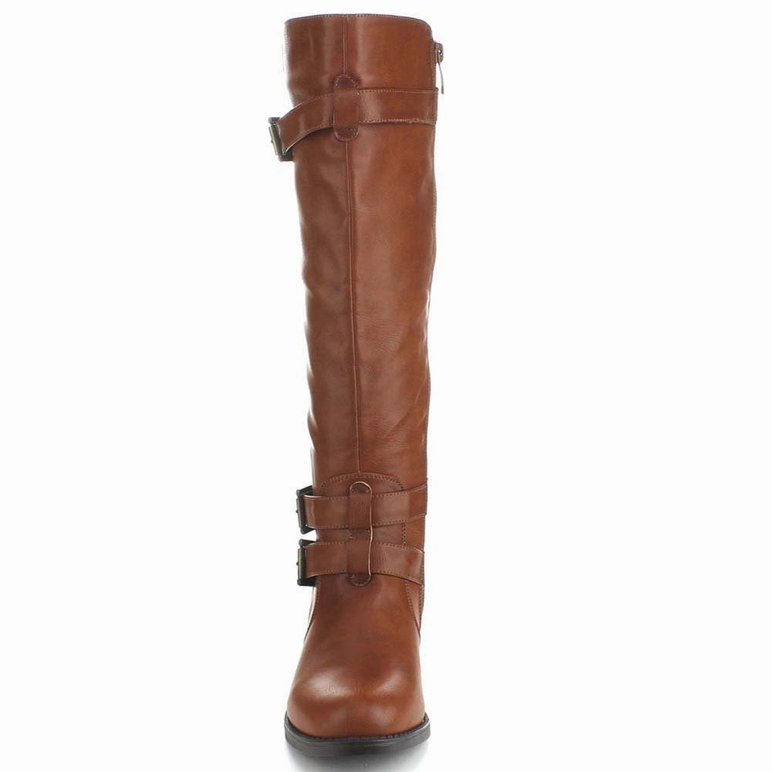 Cognac Riding Double Ankle Strap Knee-high Women's Vegan Boots Bows For Rain Boots