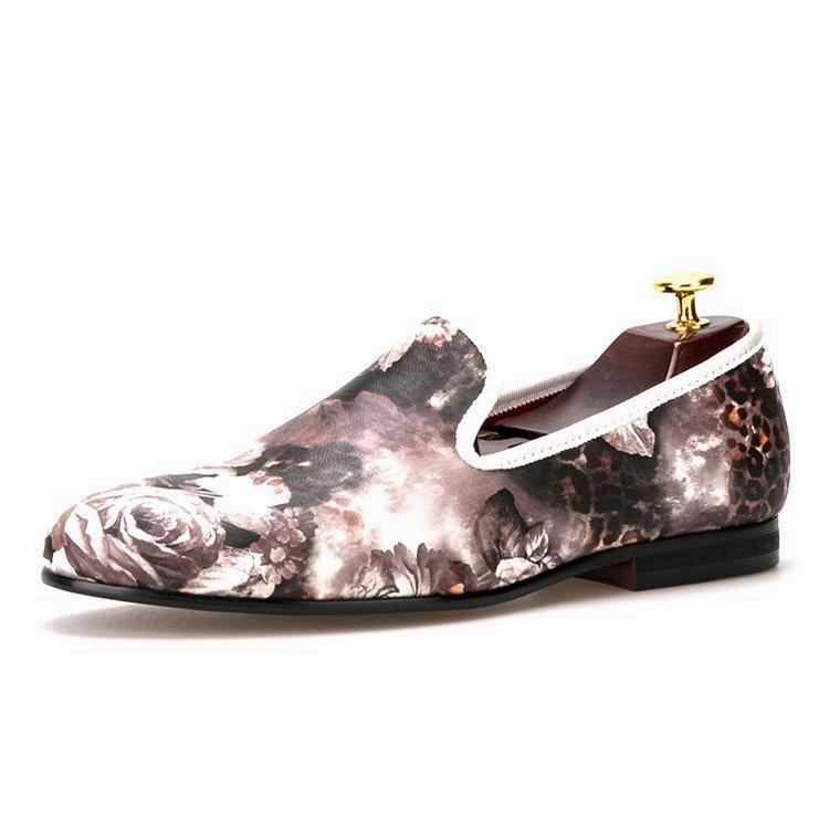 OneDrop Handmade Leopard Flower Print Men Dress Shoes party Wedding Prom Loafers Loafers With No Heel