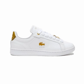 LACOSTE 7-45SFA0055216 CARNABY PRO 123 WMN'S (Medium) White/Gold Leather & Synthetic Lifestyle Shoes Classic Edge
