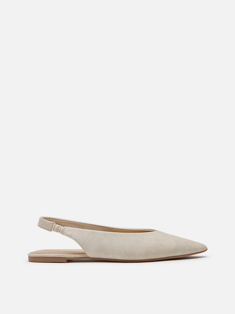 LUNA BLU Ivory Slingback Shoes Flat Leather Shoe Laces
