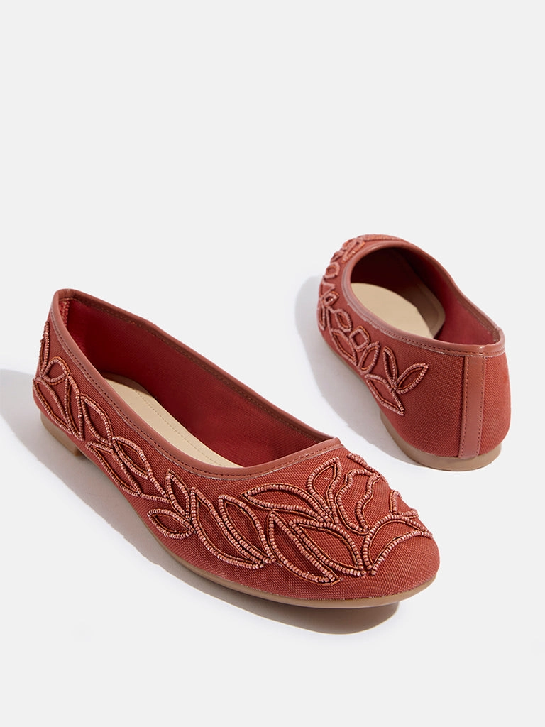 Flats LUNA BLU Rust Beads Embellished Ballerina