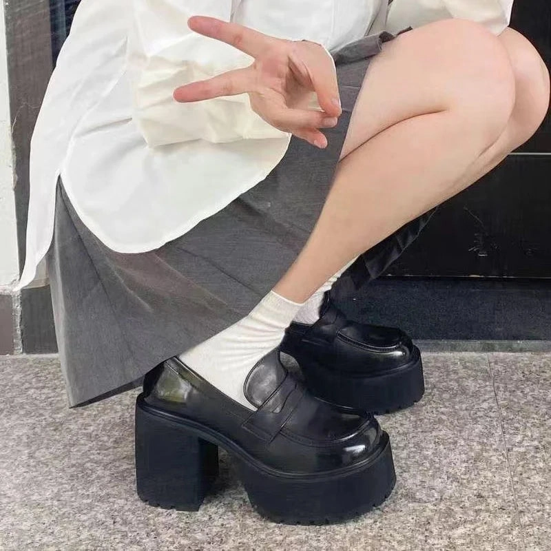 Funky Loafers LVSANW 2024 Hot Sale High Heels Loafers Women Shoes Retro Chunky Heels Pumps Woman Uniform College Platform Mary Jane Shoes Ladies