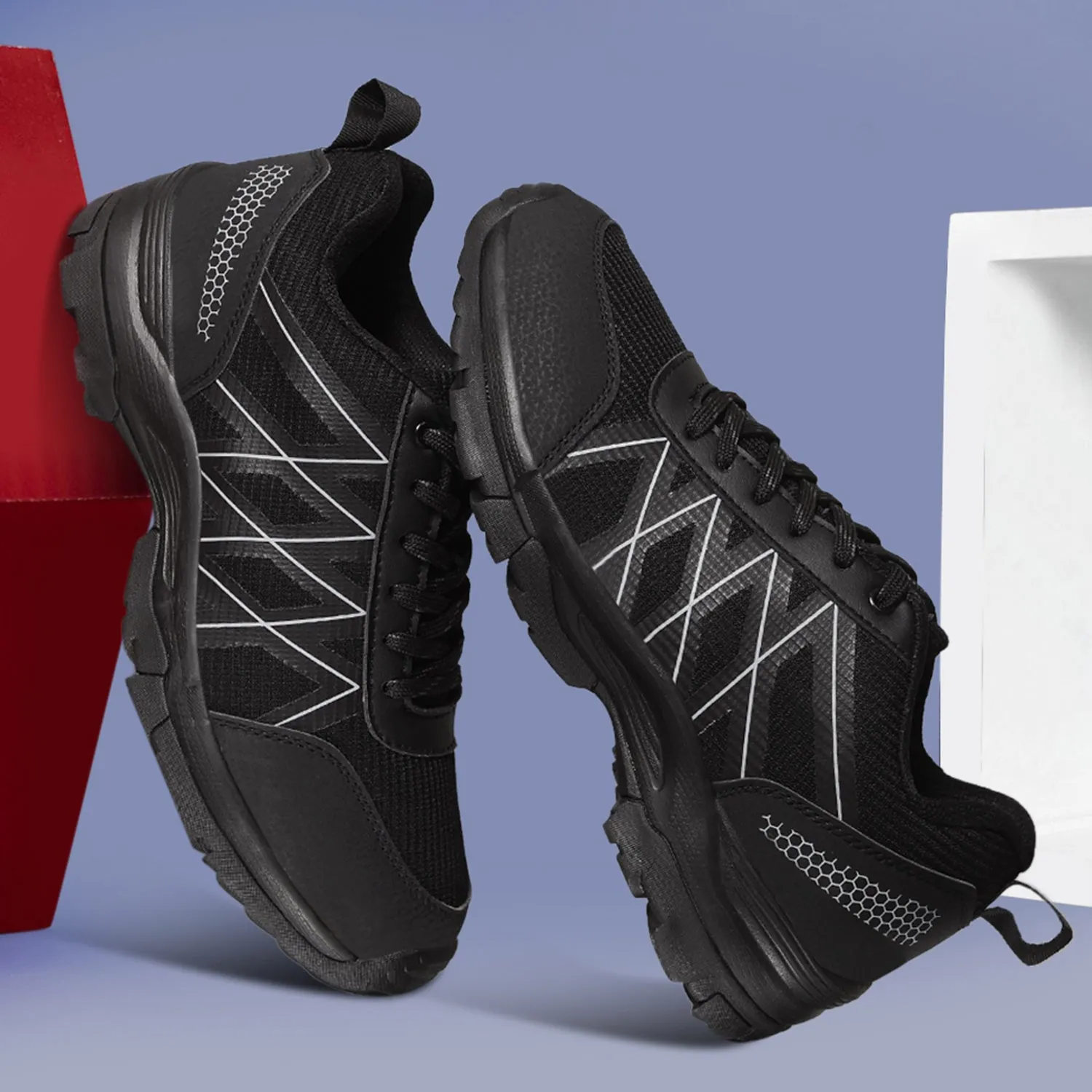 Hoka Gym Training Shoes Leap7x Black Sports Lace-Up Trekking Shoes For Men MOUNTAIN2E By Liberty