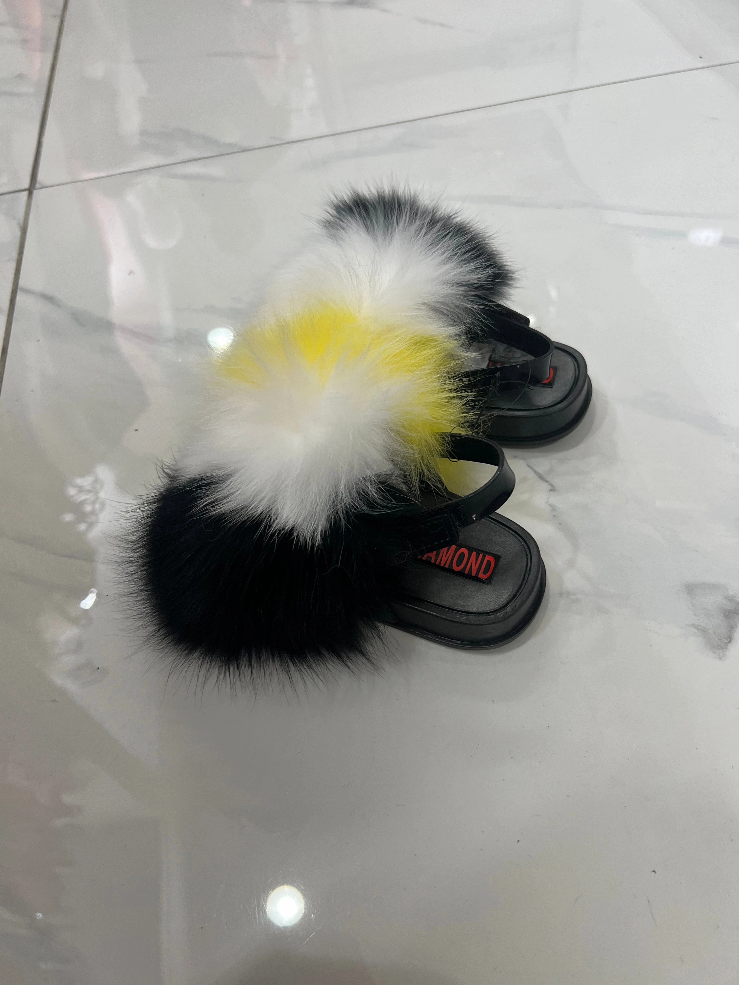 Toddler faux fur slides white-yellow-black Christmas Slippers Family