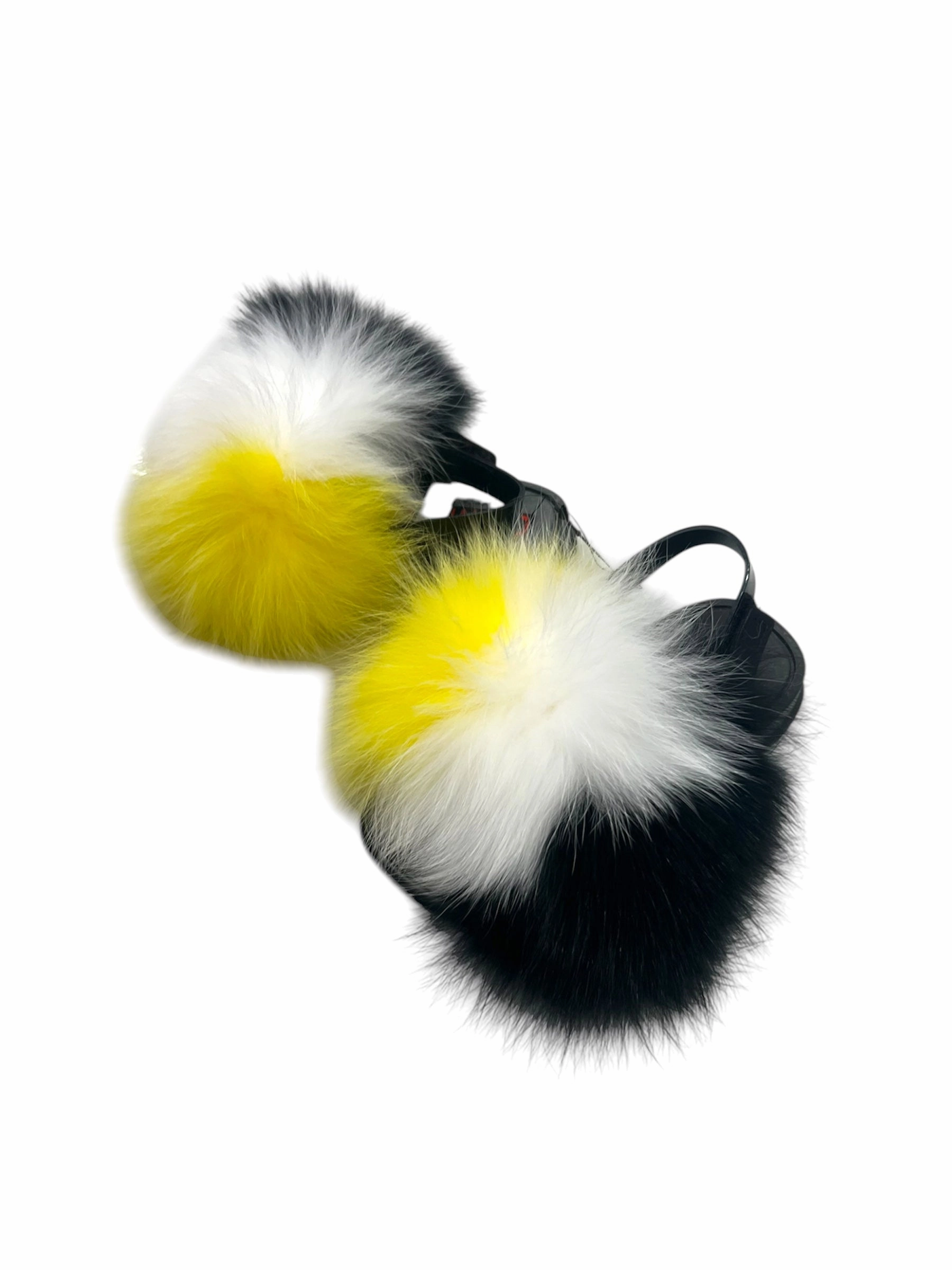 Rack Room Slippers Toddler faux fur slides white-yellow-black