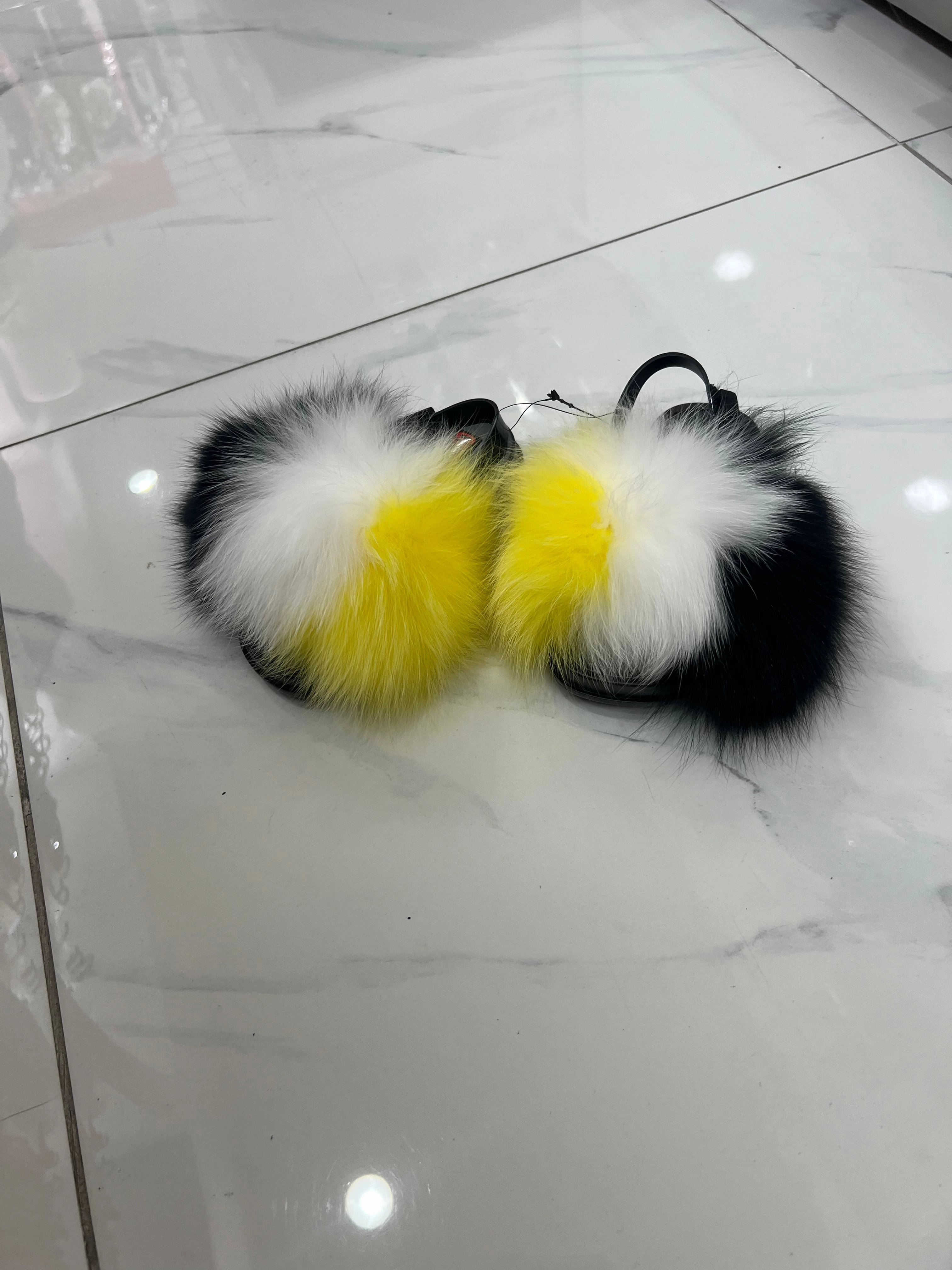 Best House Slippers Reddit Toddler faux fur slides white-yellow-black
