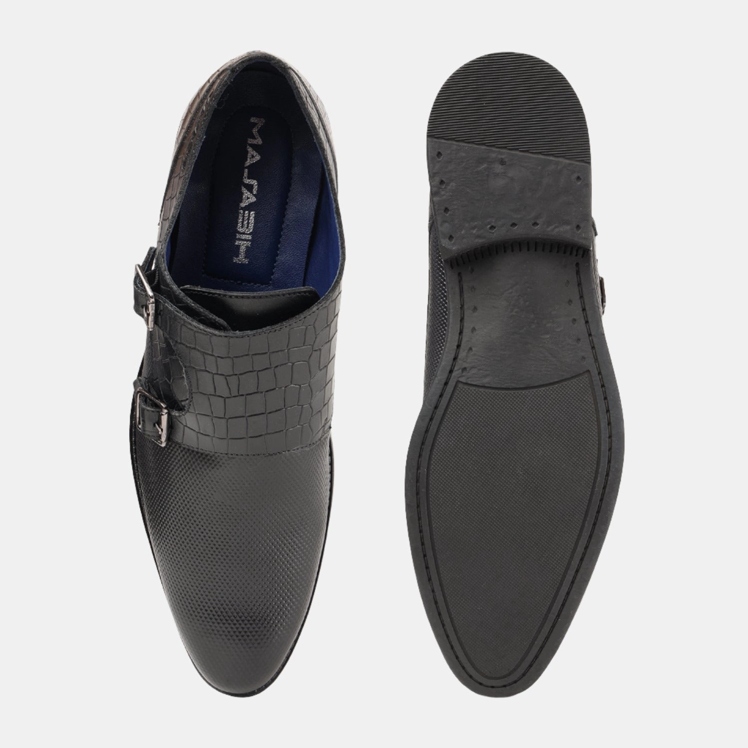 MASABIH GENUINE LEATHER BLACK CASUAL DOUBLE MONK SHOES FOR MEN Asic Indoor Court Shoes