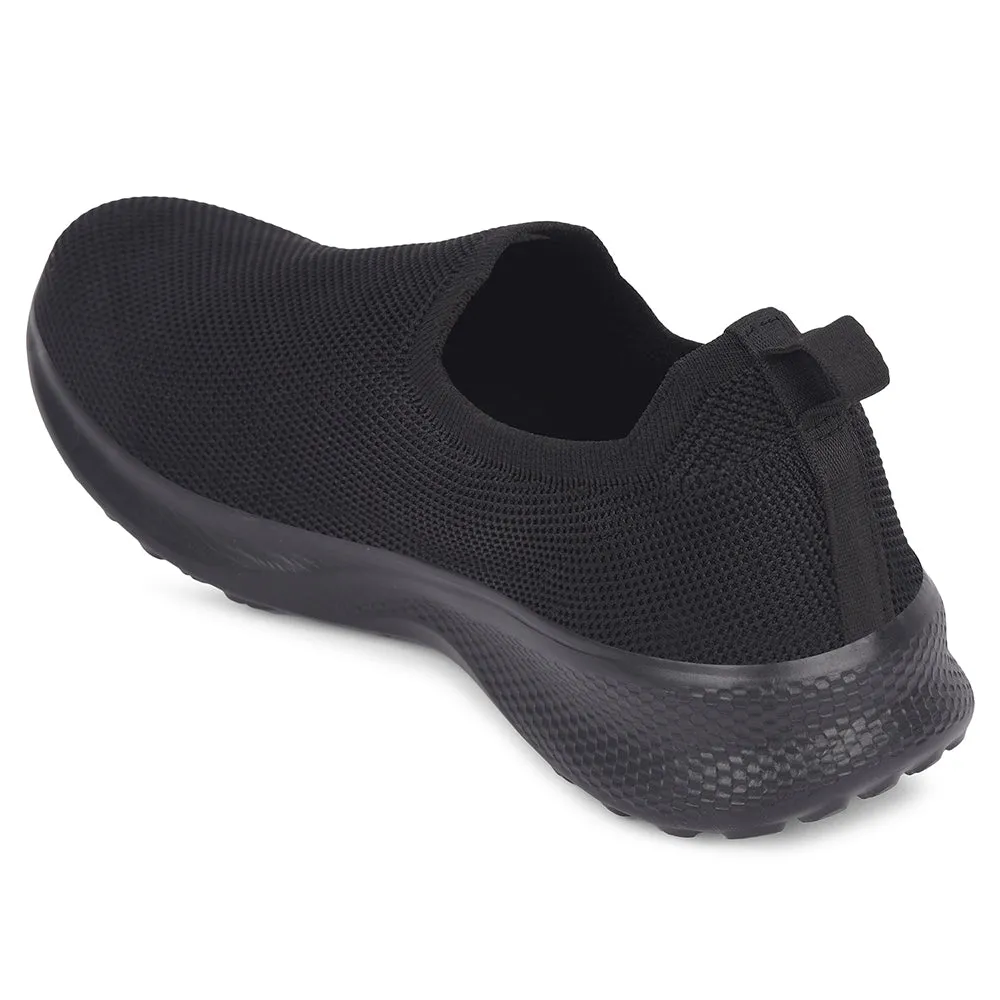 Leap7x Black Sports Non Lacing Walking Shoes For Men GHD-89E By Liberty Best Agility Training Shoes