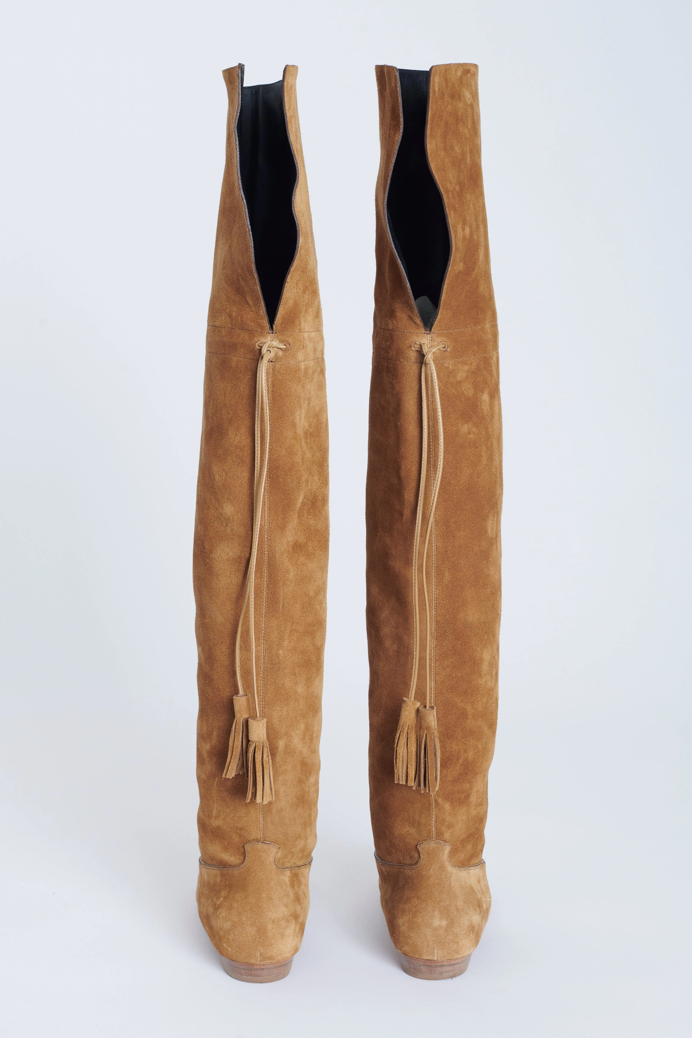 Low Top Adidas Shoes Tan Suede Calfskin Over The Knee Preowned Boots With Tassel