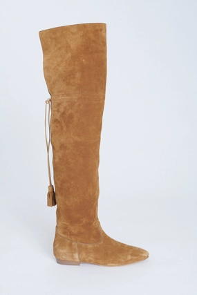 Tan Suede Calfskin Over The Knee Preowned Boots With Tassel New Adidas Taekwondo Shoes