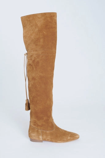 Tan Suede Calfskin Over The Knee Preowned Boots With Tassel Adidas Running Shoes Comfort Under 100