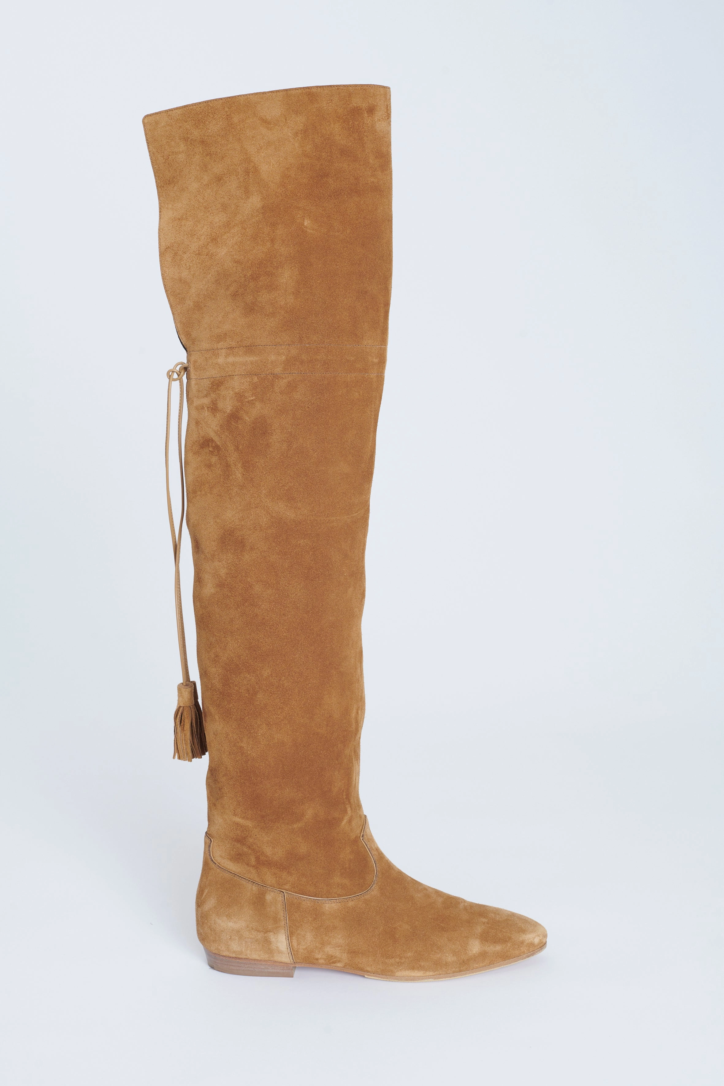 Adidas Shoes Size 10 Tan Suede Calfskin Over The Knee Preowned Boots With Tassel