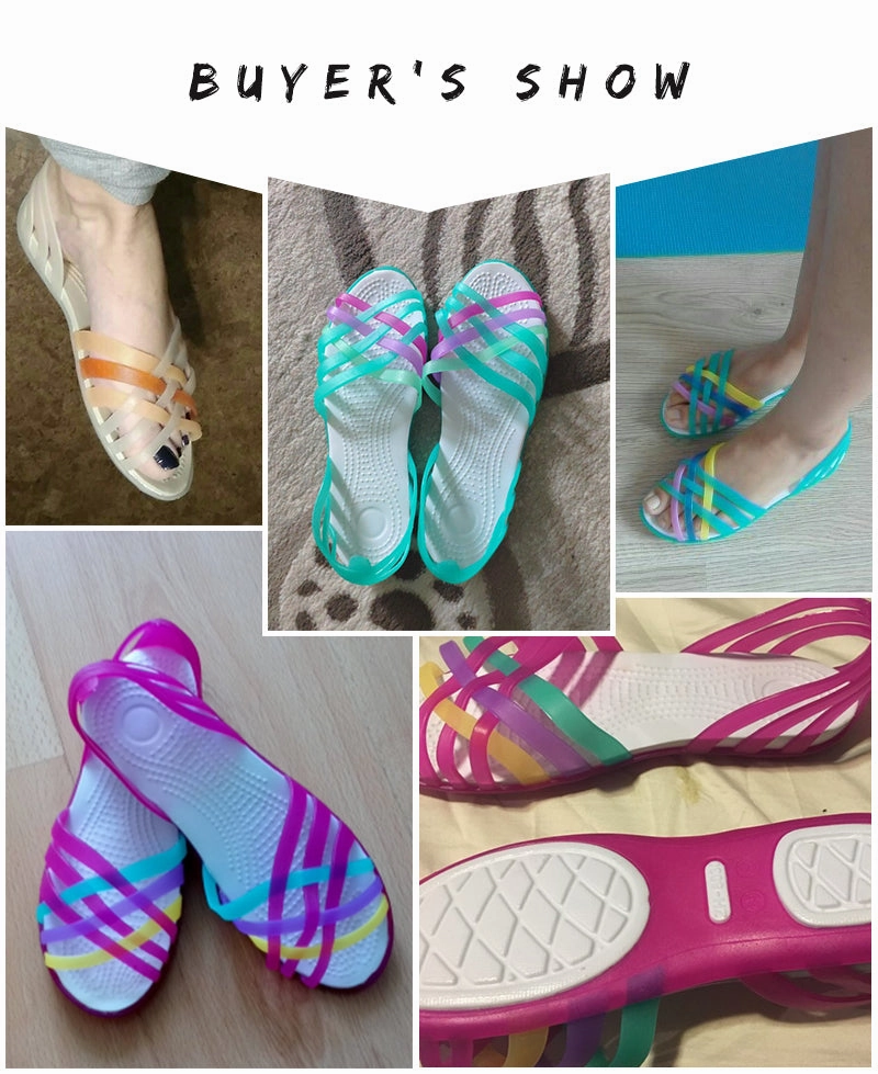 MCCKLE Women Jelly Shoes Rainbow Summer Sandals Female Flat Shoes Ladies Slip On Woman Candy Color Peep Toe Women's Beach Shoes Shoes Women Flats