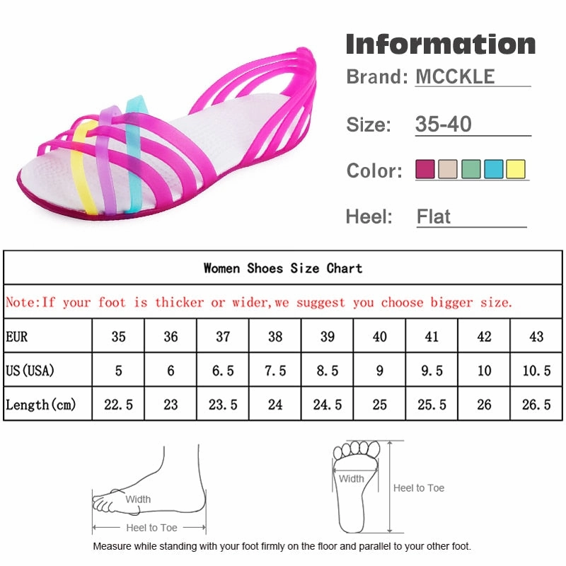MCCKLE Women Jelly Shoes Rainbow Summer Sandals Female Flat Shoes Ladies Slip On Woman Candy Color Peep Toe Women's Beach Shoes Taupe Shoes Flats
