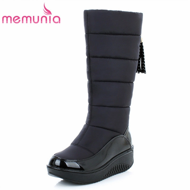MEMUNIA Snow boots for women shoes platform patent leather high quality tassel footwear cotton mid calf winter boots size 35-44 Coga Snow Boots