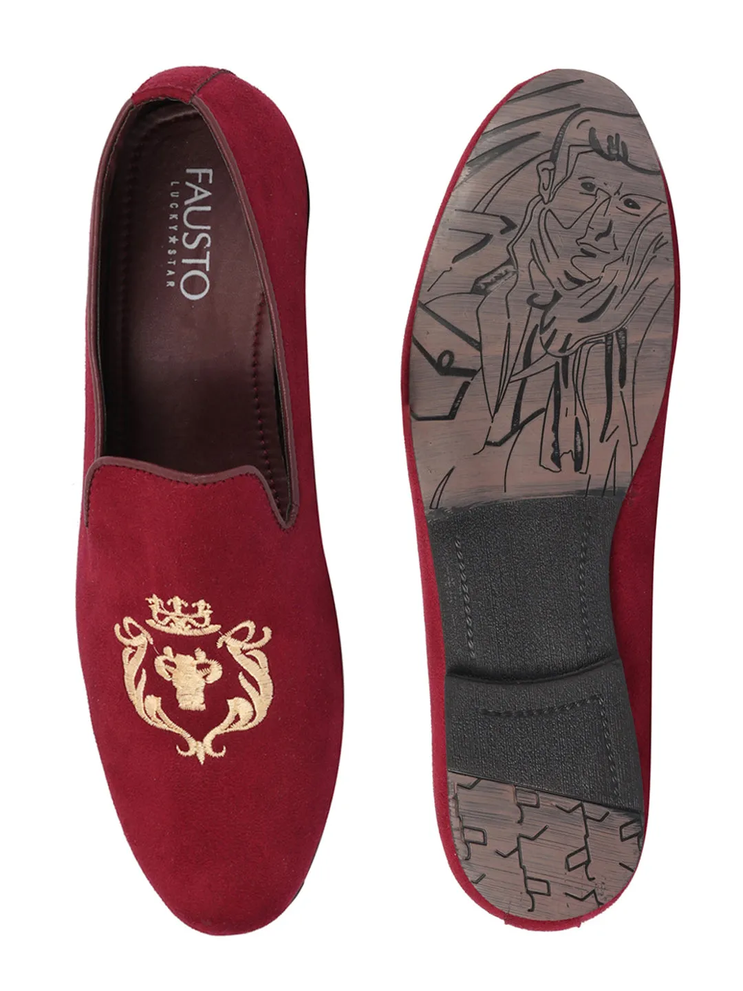 Loafers Pointed Men Cherry Embroidered Velvet Slip On Loafers