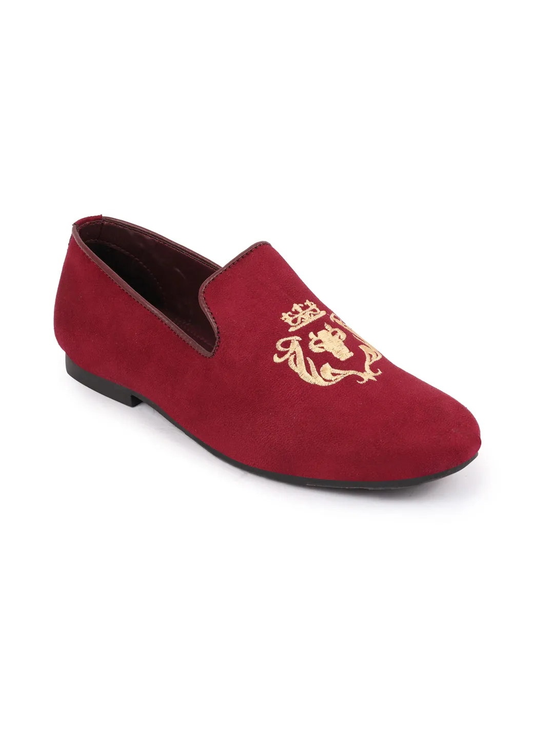 Shoes Men Cherry Embroidered Velvet Slip On Loafers