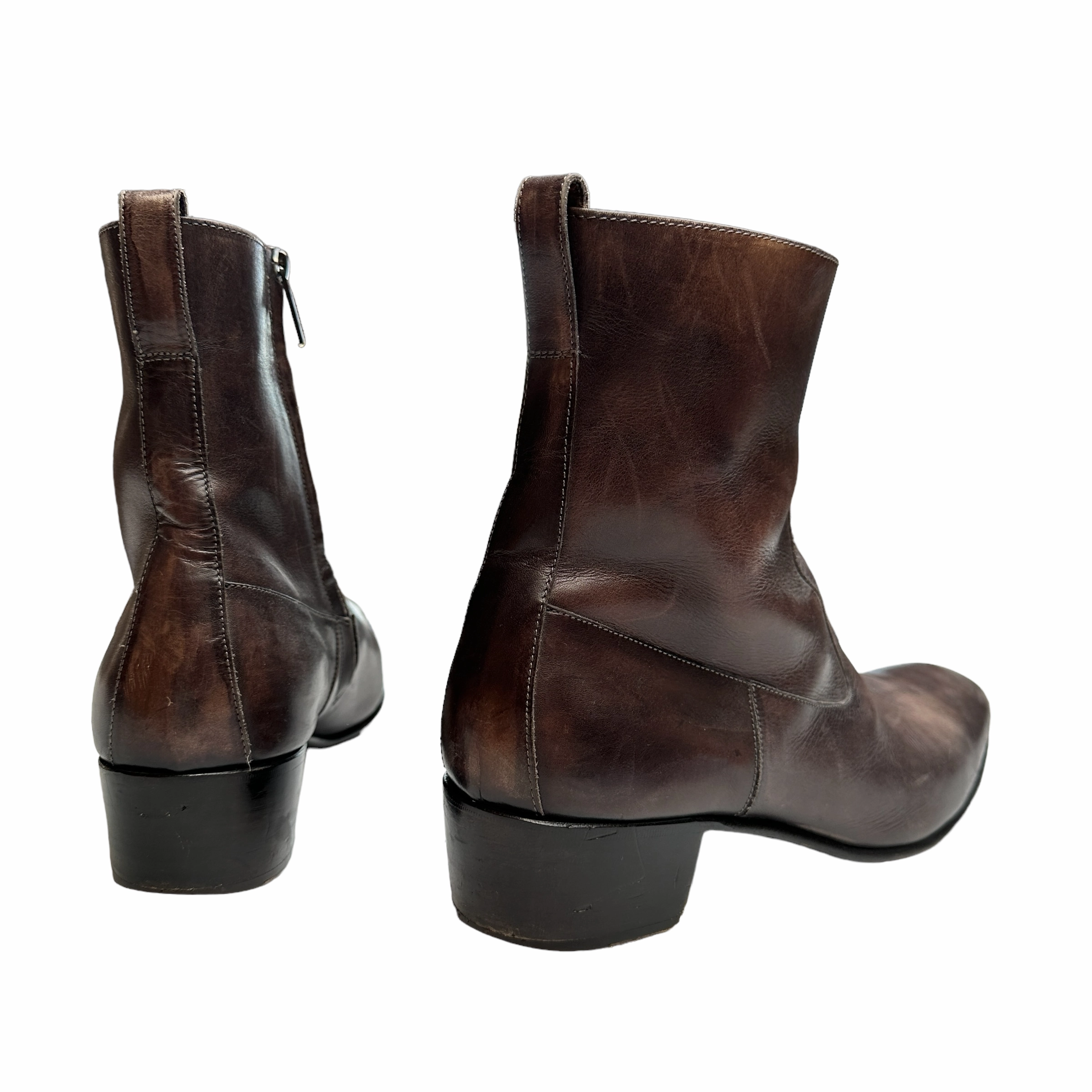 Long Pointy Boots Mexican Men Brown Leather Boots - 43.5
