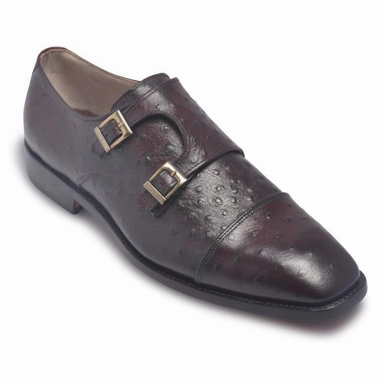 Asics Racquetball Shoes Men Distressed Dark Red Gold Monk Strap Genuine Leather Shoes