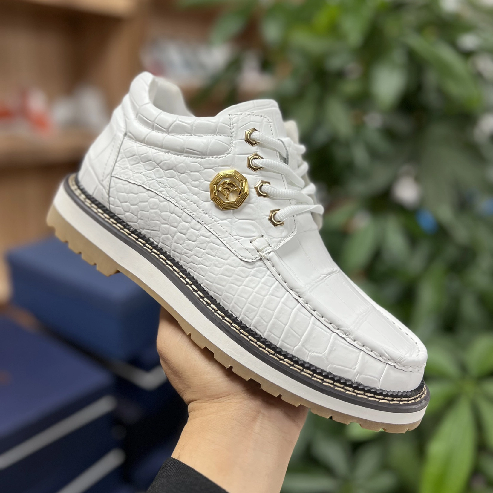 Casey Boots Men's White Crocodile Alligator Handcraft  Fashion Shoes