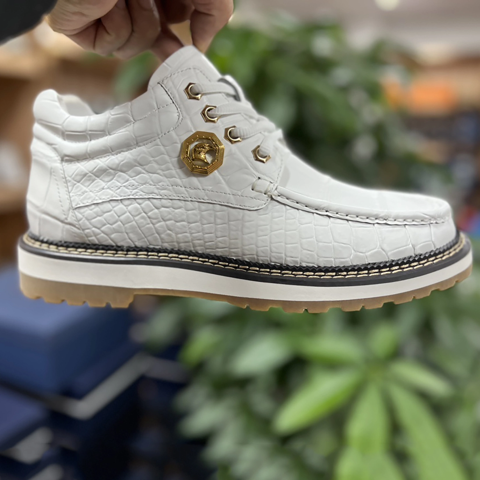 Men's White Crocodile Alligator Handcraft  Fashion Shoes Thousand Mile Boots