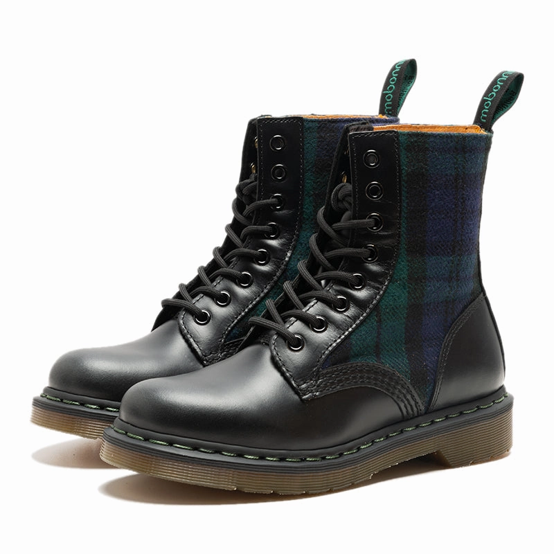 MOBONNIE QUEEN STUDIO HANDCRAFT 8 HOLE HIGH TOP PLAID WOMEN BOOTS Best Welding Boots