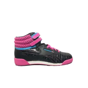 REEBOK V63072 F/S HI YTH'S (Medium) Black/Pink Leather Lifestyle Shoes Festival Style Bright Accents