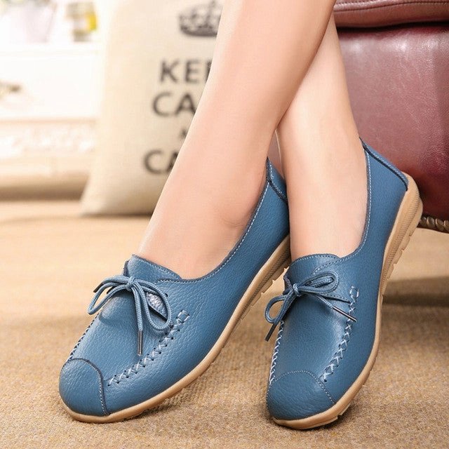 ZZPOHE spring autumn new lace Mother Flat shoes fashion shallow mouth Ladies Peas shoes tendon casual Women Leather shoes 35-40 Best Shoes For Flat Footed