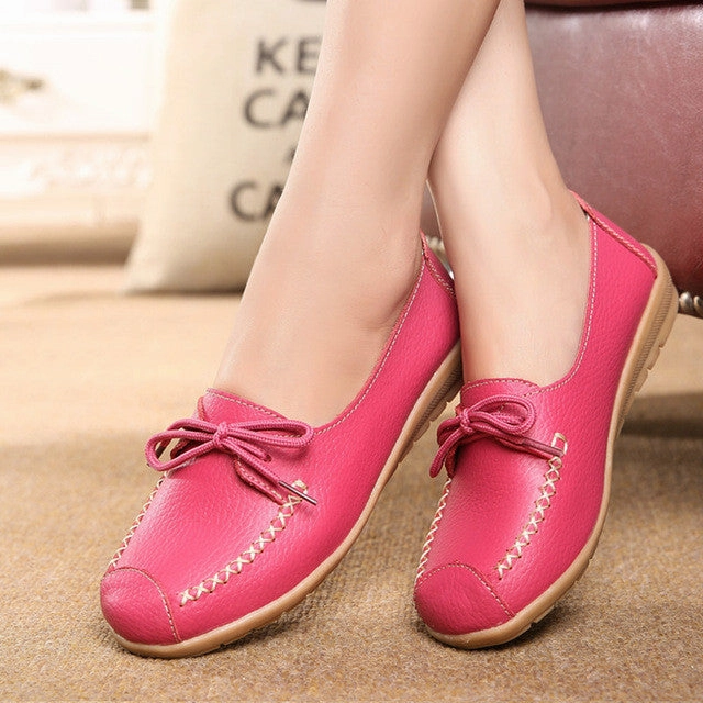 Workout Shoes ZZPOHE spring autumn new lace Mother Flat shoes fashion shallow mouth Ladies Peas shoes tendon casual Women Leather shoes 35-40