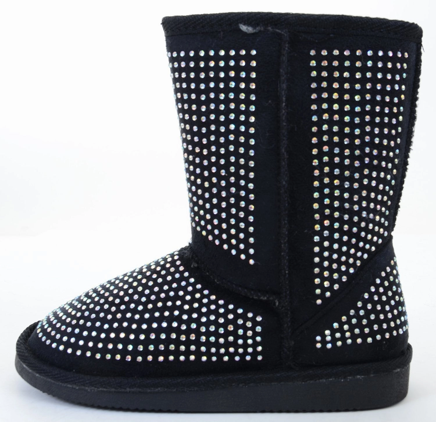 Hunter Lace Up Rain Boots Fur Rhinestone Faux Shearling Black Round Toe Women's Boot