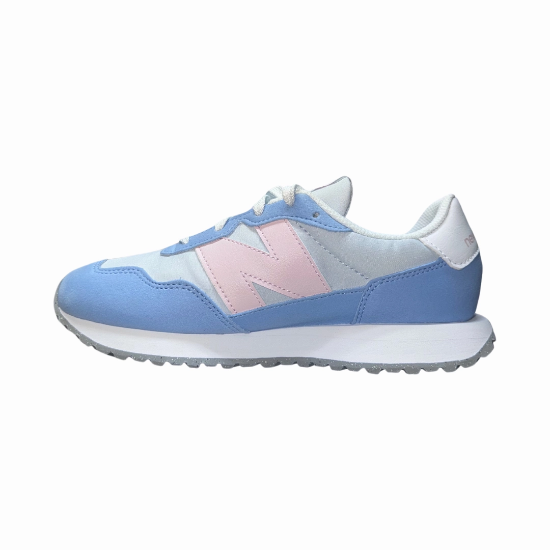 recycled - material shoes Shock-absorbing kids' shoes NEW BALANCE GS237ME-W 237 JR'S (Wide) Ice Blue/Pink Suede & Mesh Lifestyle Shoes